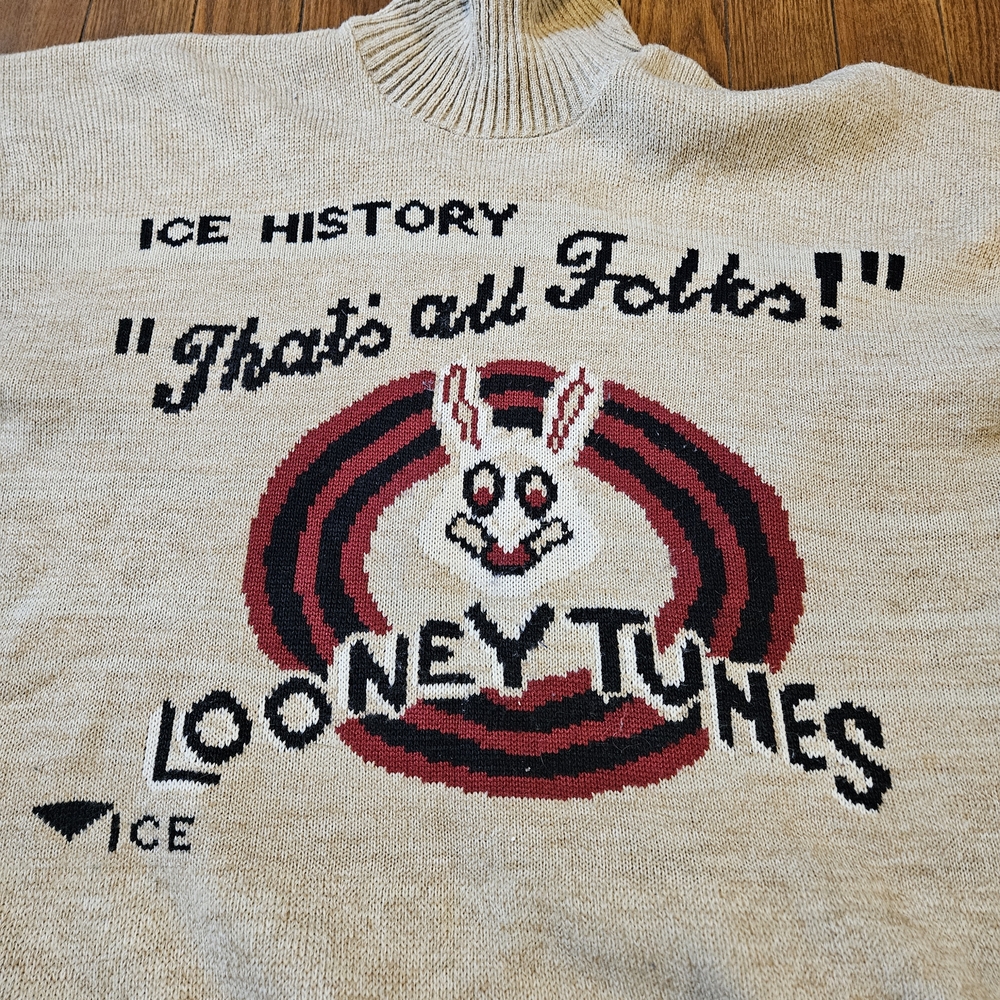 Vtg 90's Iceberg Ice History Looney Tunes Bugs Bunny Turtle Neck Sweater XXL